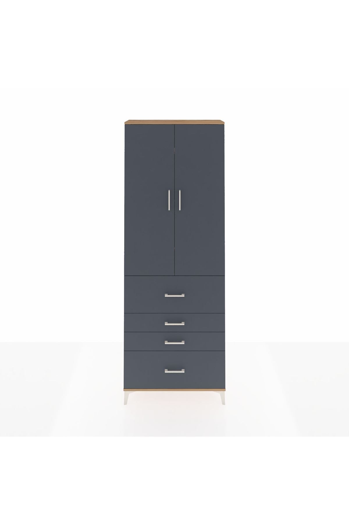 Arges Dolap 4 Raflı 4 Çekmeceli 2 Kapaklı 88x30x243 Çam-Antrasit