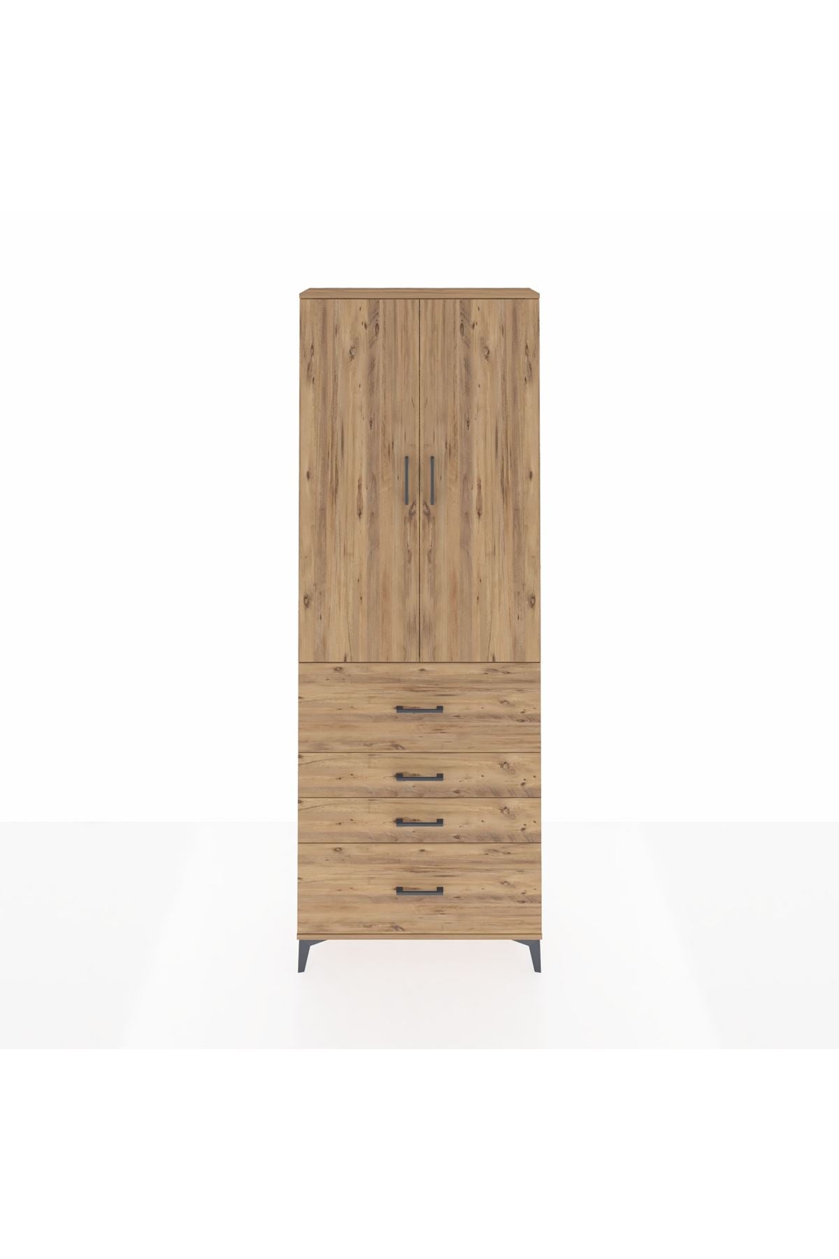 Arges Dolap 4 Raflı 4 Çekmeceli 2 Kapaklı 88x30x243 Çam-Çam