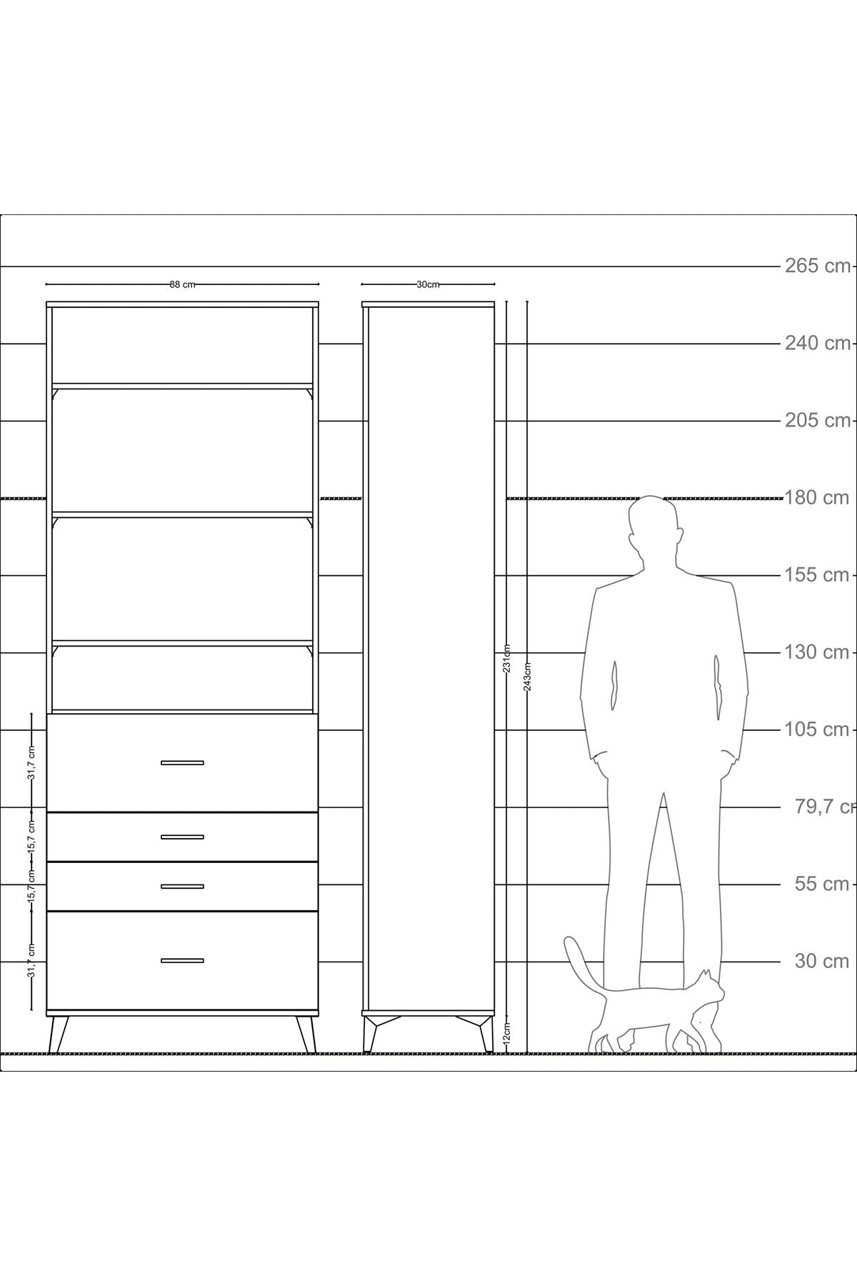 Arges Dolap 4 Raflı 4 Çekmeceli 88x30x243 Aytaşı-Antrasit