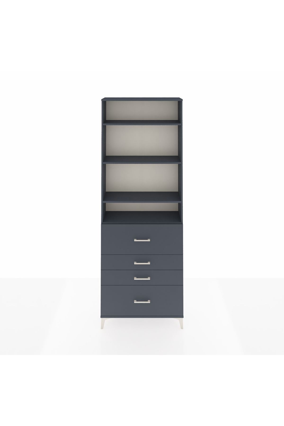 Arges Dolap 4 Raflı 4 Çekmeceli 88x30x243 Antrasit-Antrasit