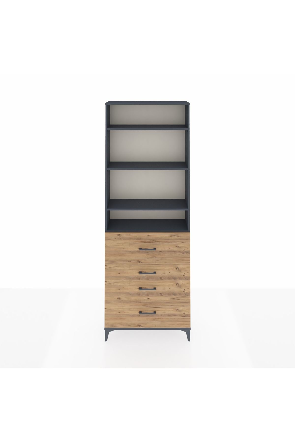 Arges Dolap 4 Raflı 4 Çekmeceli 88x30x243 Antrasit-Çam