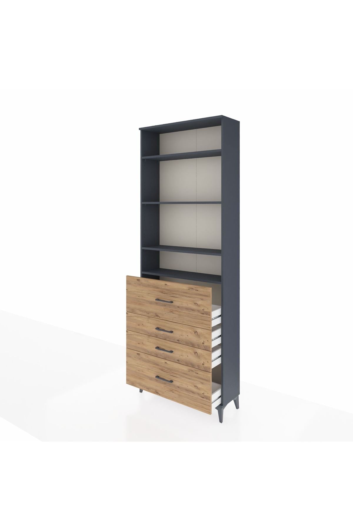 Arges Dolap 4 Raflı 4 Çekmeceli 88x30x243 Antrasit-Çam