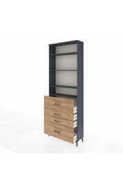 Arges Dolap 4 Raflı 4 Çekmeceli 88x30x243 Antrasit-Çam