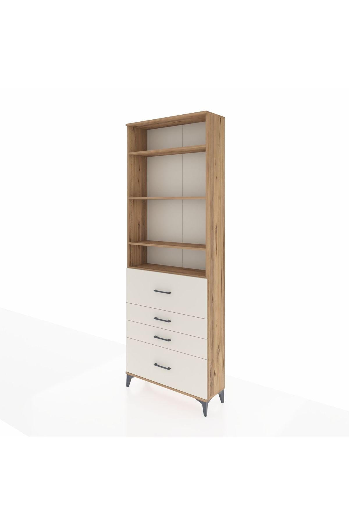 Arges Dolap 4 Raflı 4 Çekmeceli 88x30x243 Çam-Aytaşı