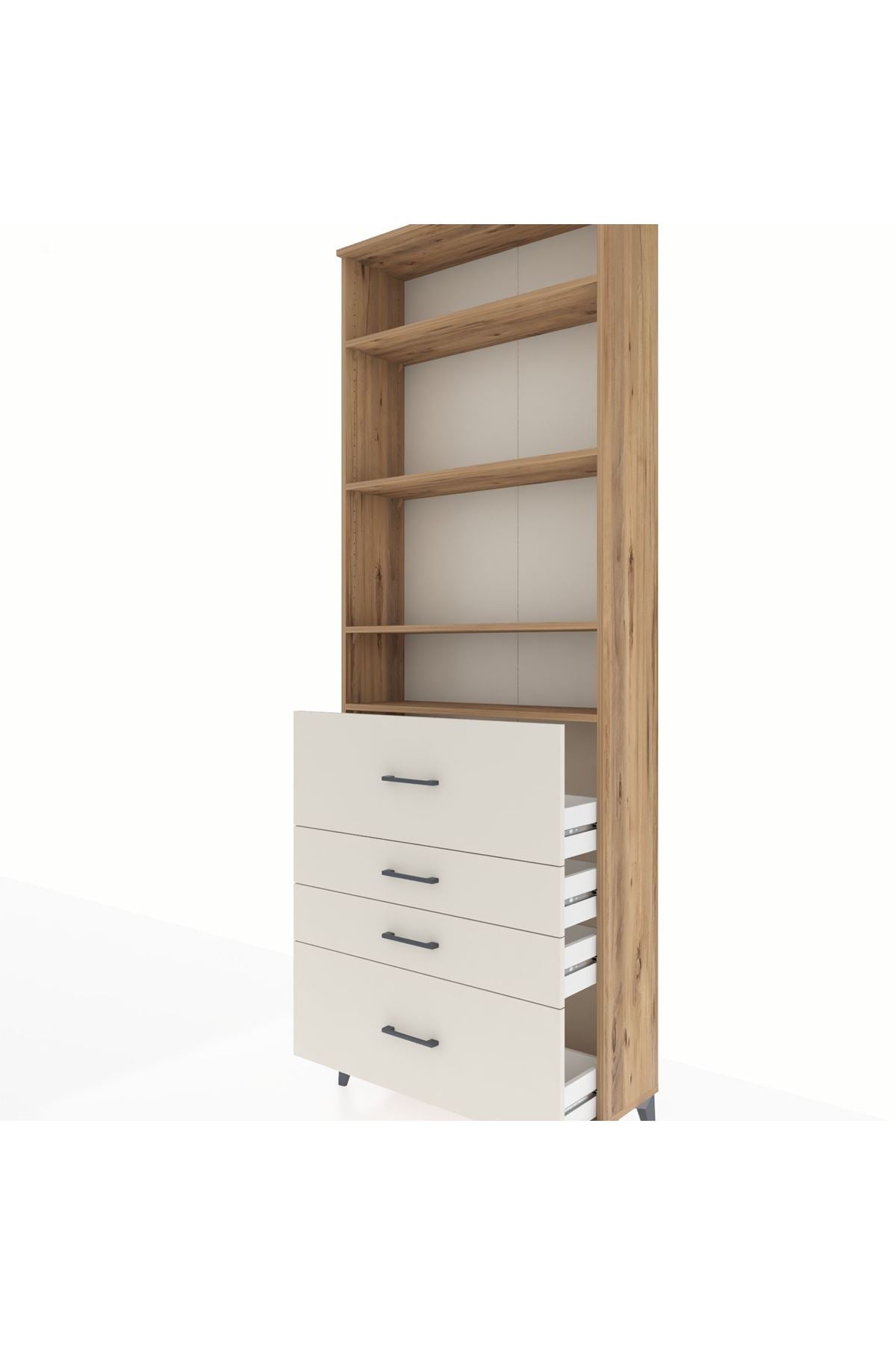 Arges Dolap 4 Raflı 4 Çekmeceli 88x30x243 Çam-Aytaşı