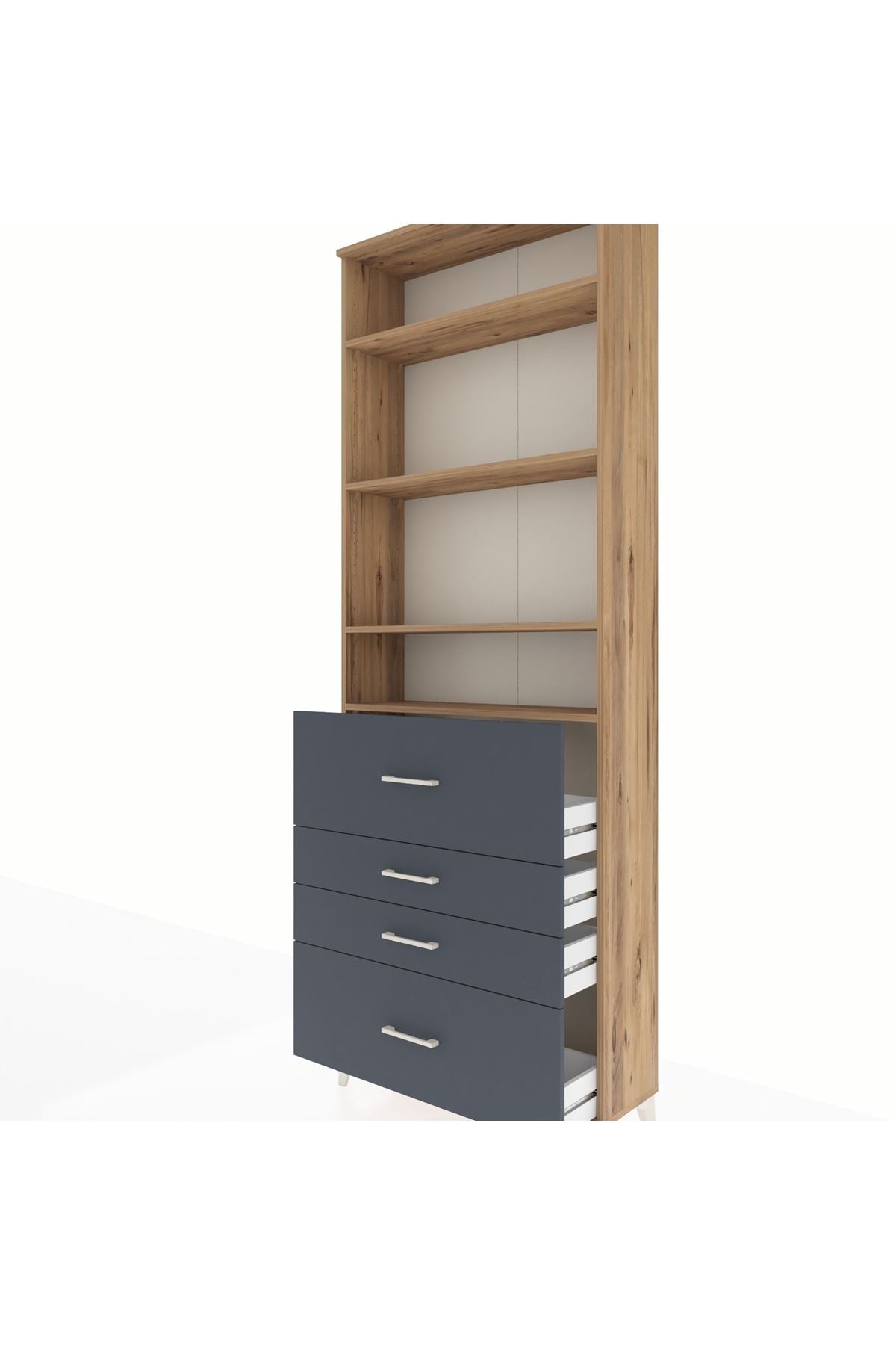 Arges Dolap 4 Raflı 4 Çekmeceli 88x30x243 Çam-Antrasit