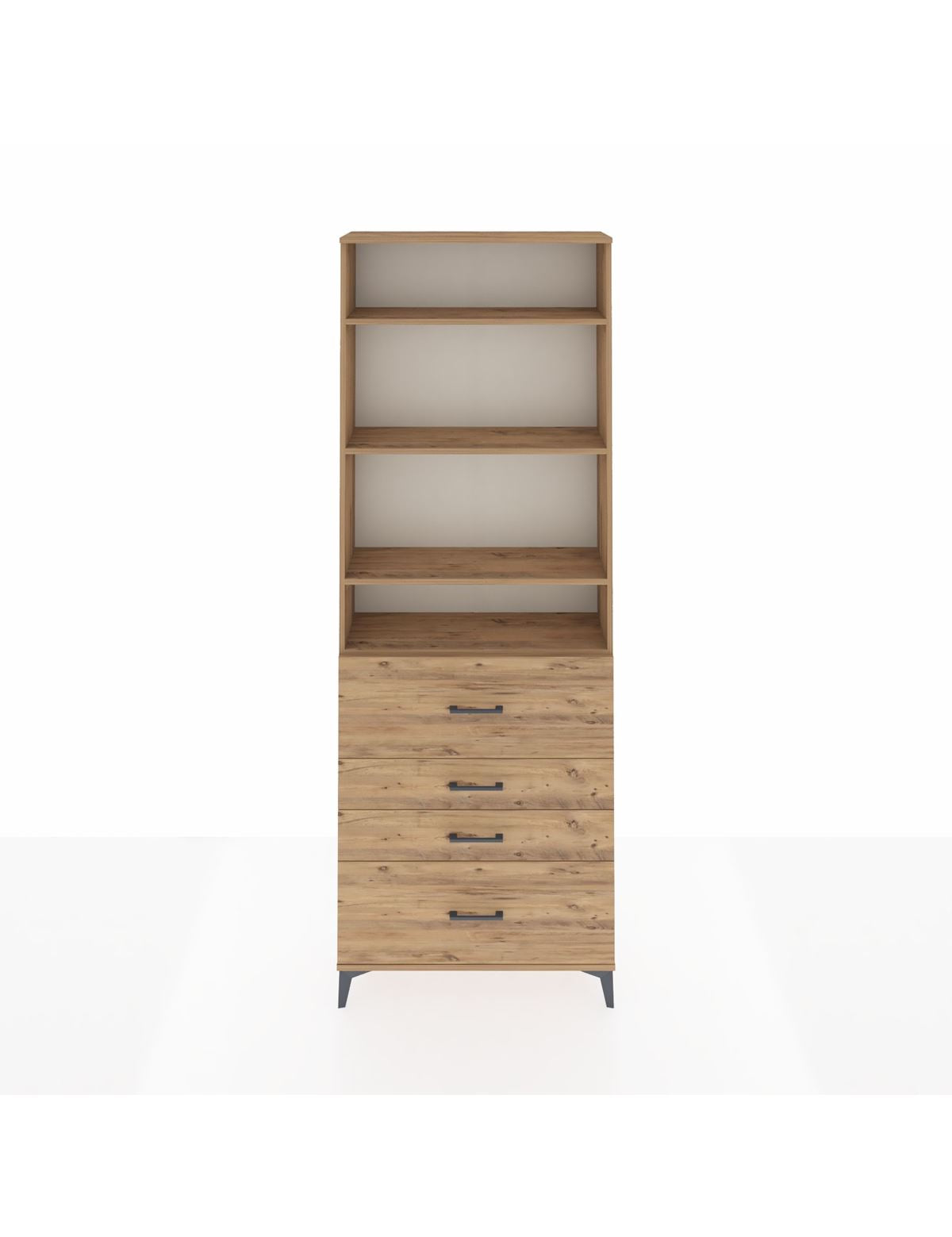 Arges Dolap 4 Raflı 4 Çekmeceli 88x30x243 Çam-Çam