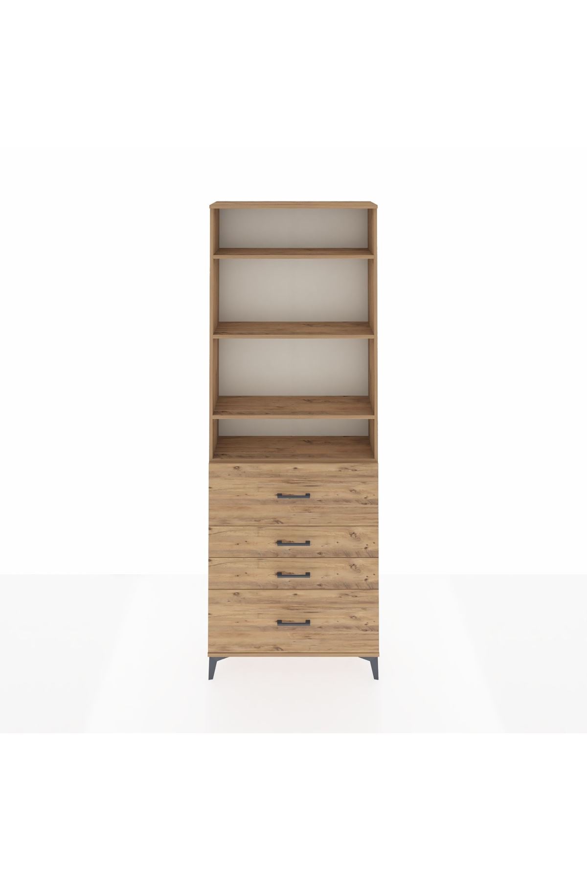 Arges Dolap 4 Raflı 4 Çekmeceli 88x30x243 Çam-Çam