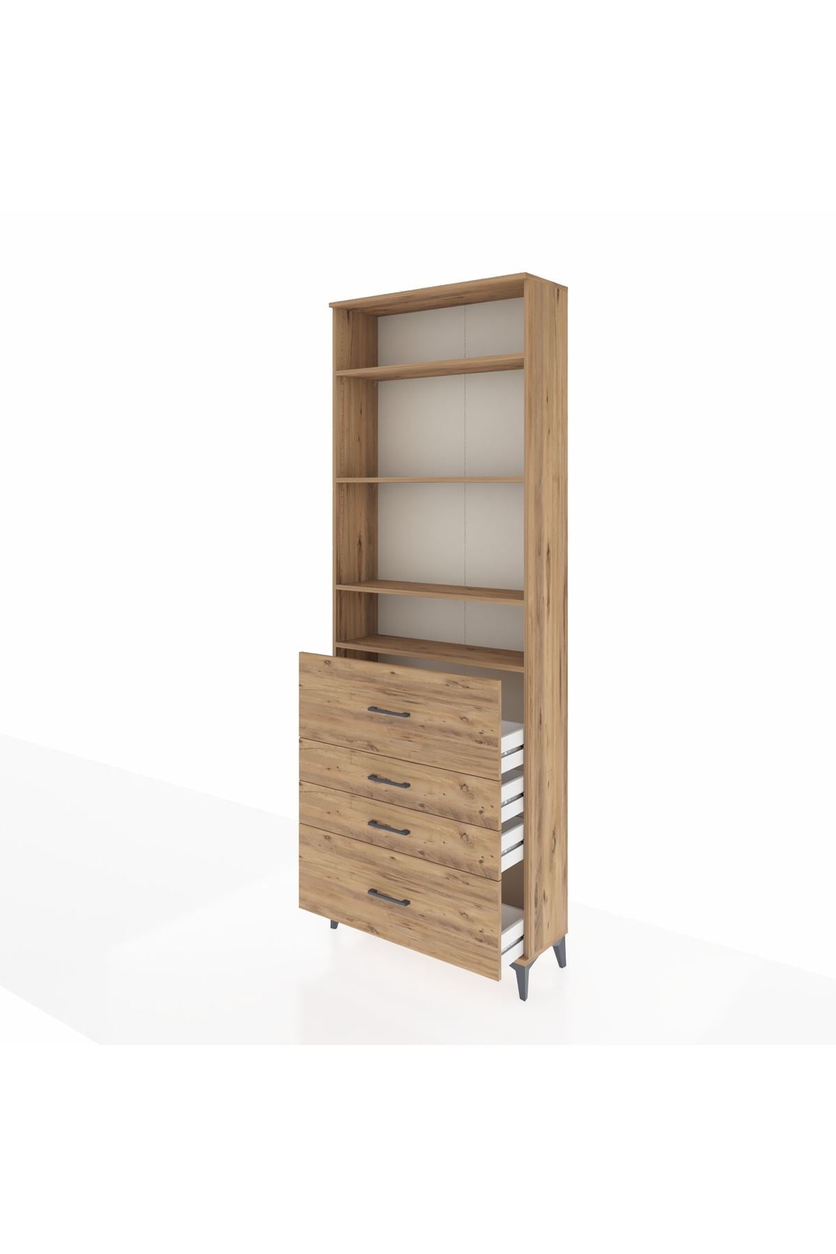 Arges Dolap 4 Raflı 4 Çekmeceli 88x30x243 Çam-Çam