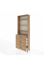 Arges Dolap 4 Raflı 4 Çekmeceli 88x30x243 Çam-Çam