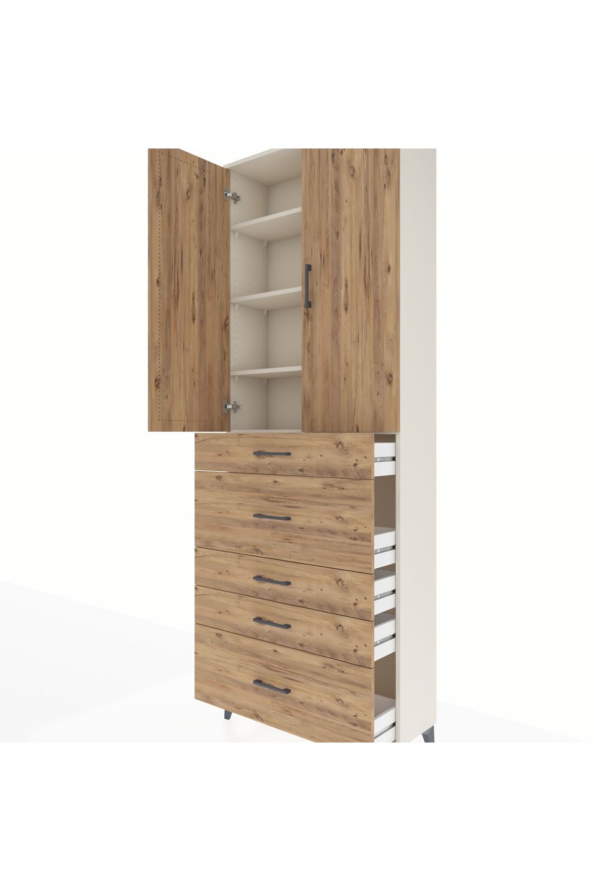 Arges Dolap 4 Raflı 5 Çekmeceli 2 Kapaklı 88x30x243 Aytaşı-Çam