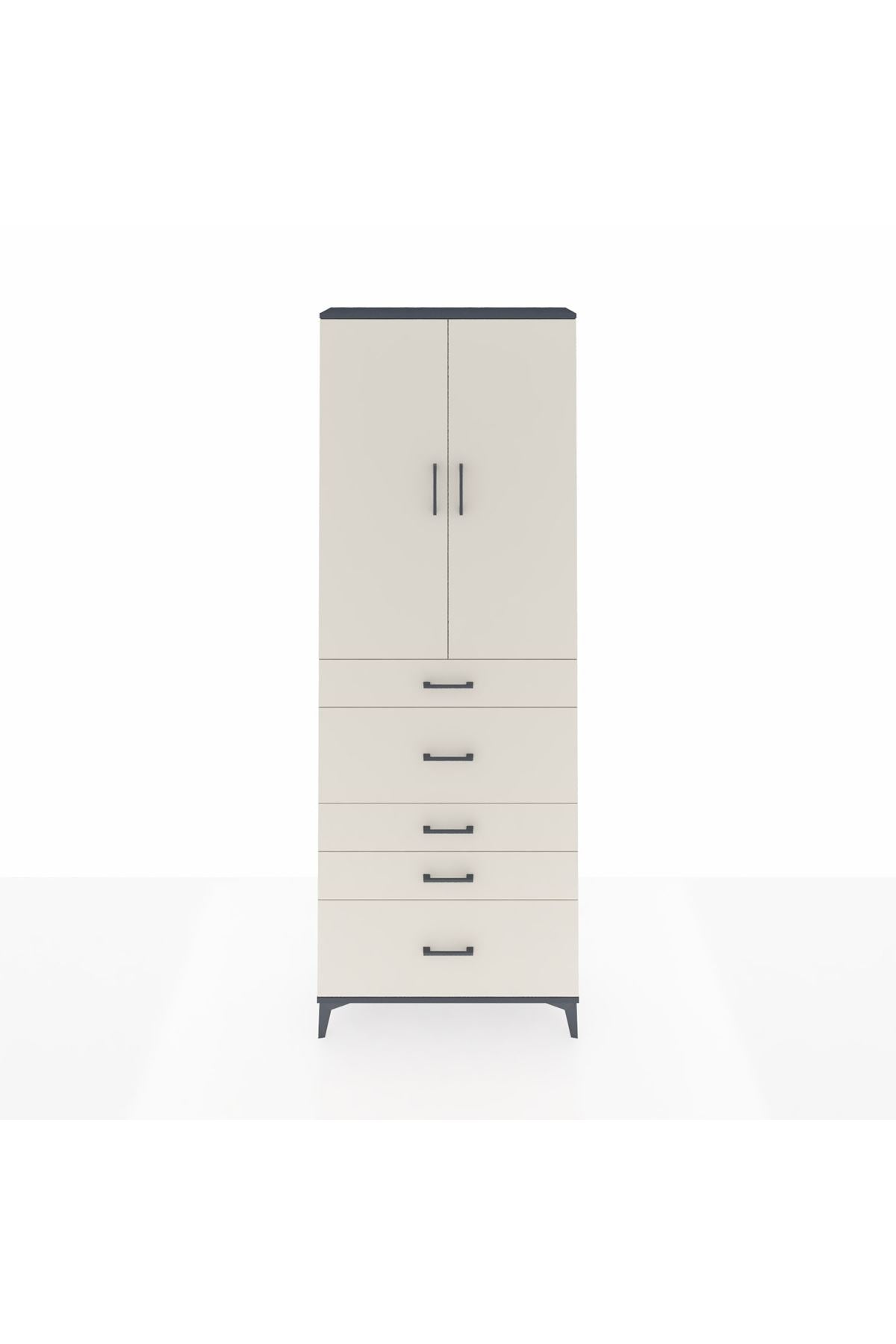 Arges Dolap 4 Raflı 5 Çekmeceli 2 Kapaklı 88x30x243 Antrasit-Aytaşı