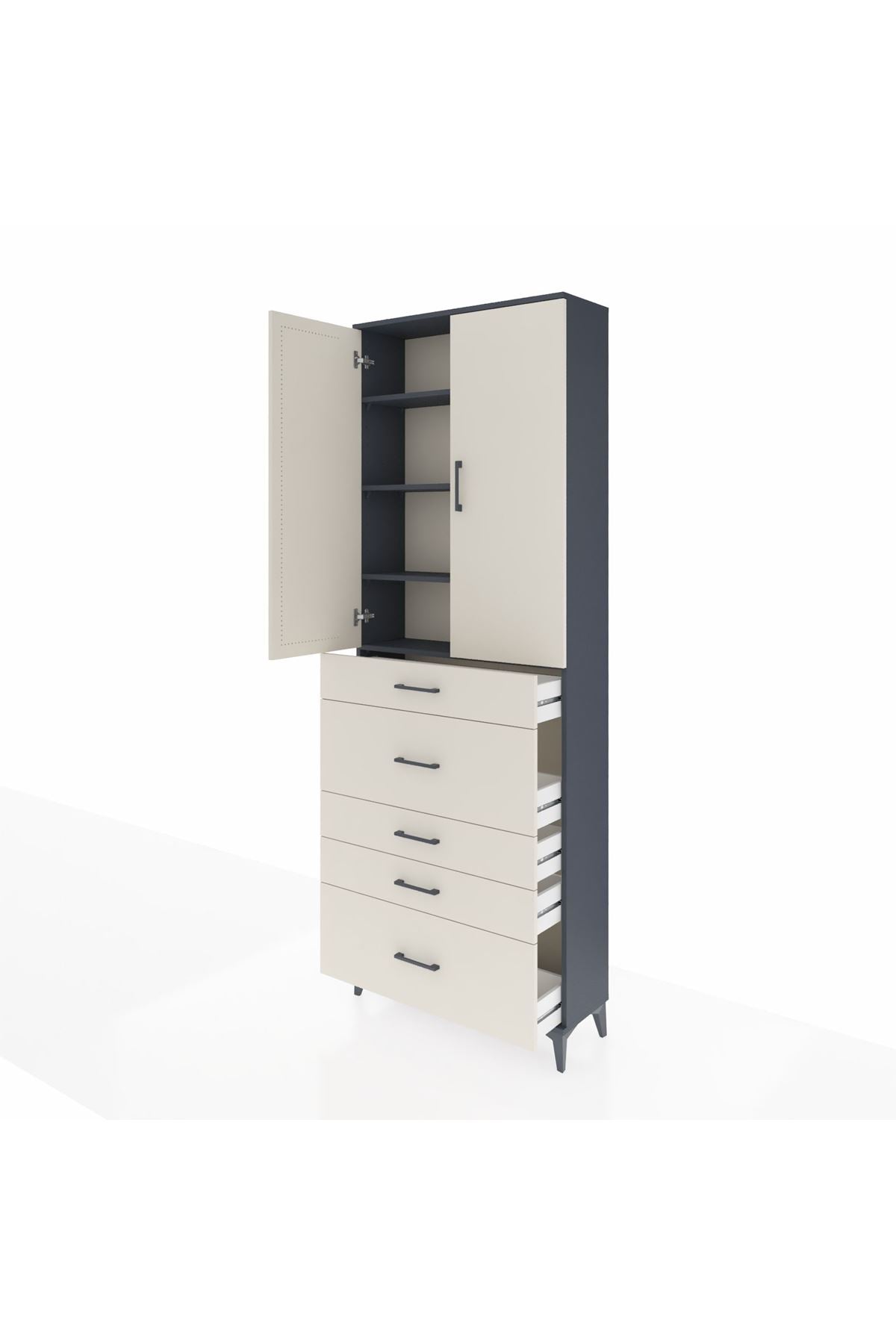 Arges Dolap 4 Raflı 5 Çekmeceli 2 Kapaklı 88x30x243 Antrasit-Aytaşı