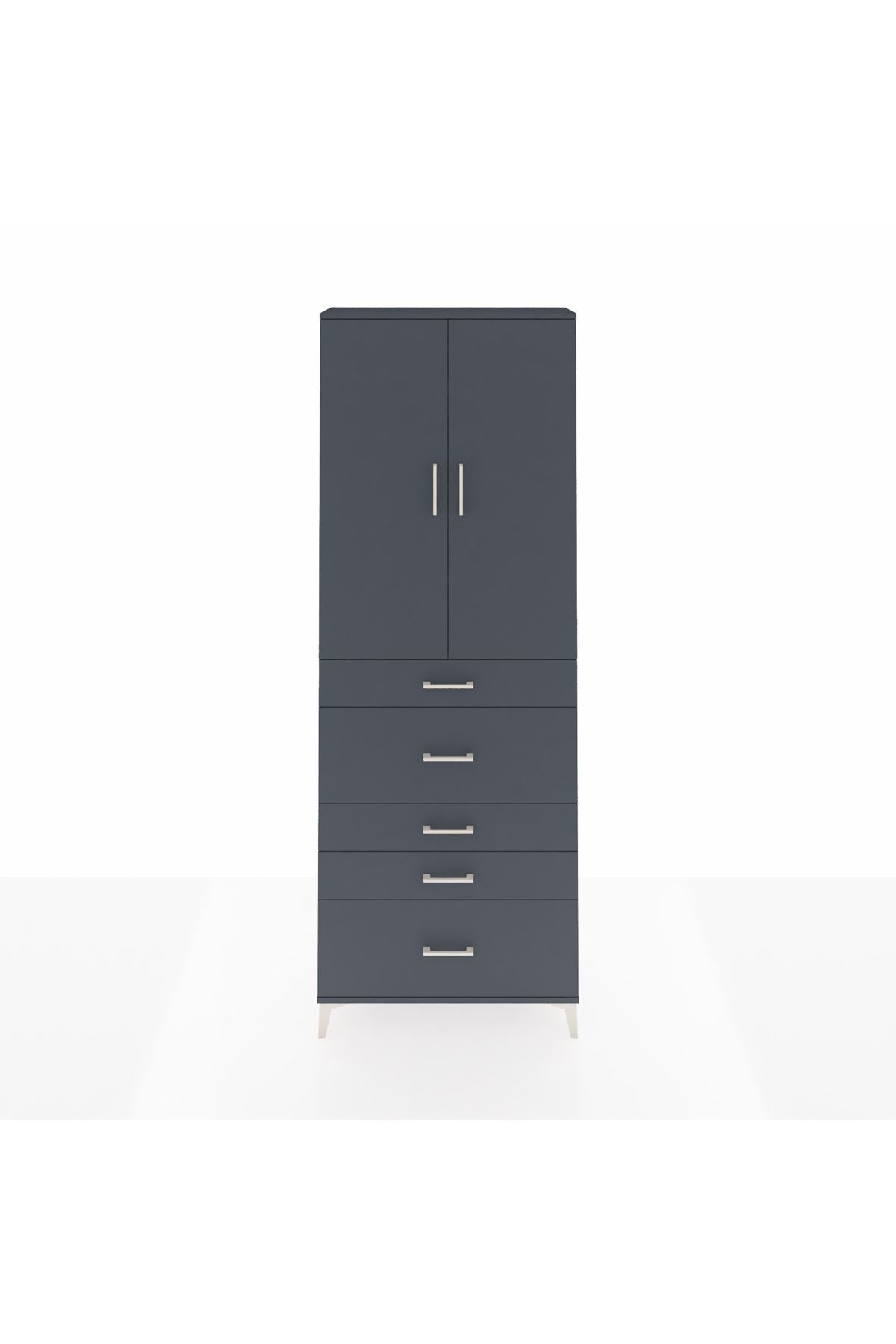 Arges Dolap 4 Raflı 5 Çekmeceli 2 Kapaklı 88x30x243 Antrasit-Antrasit