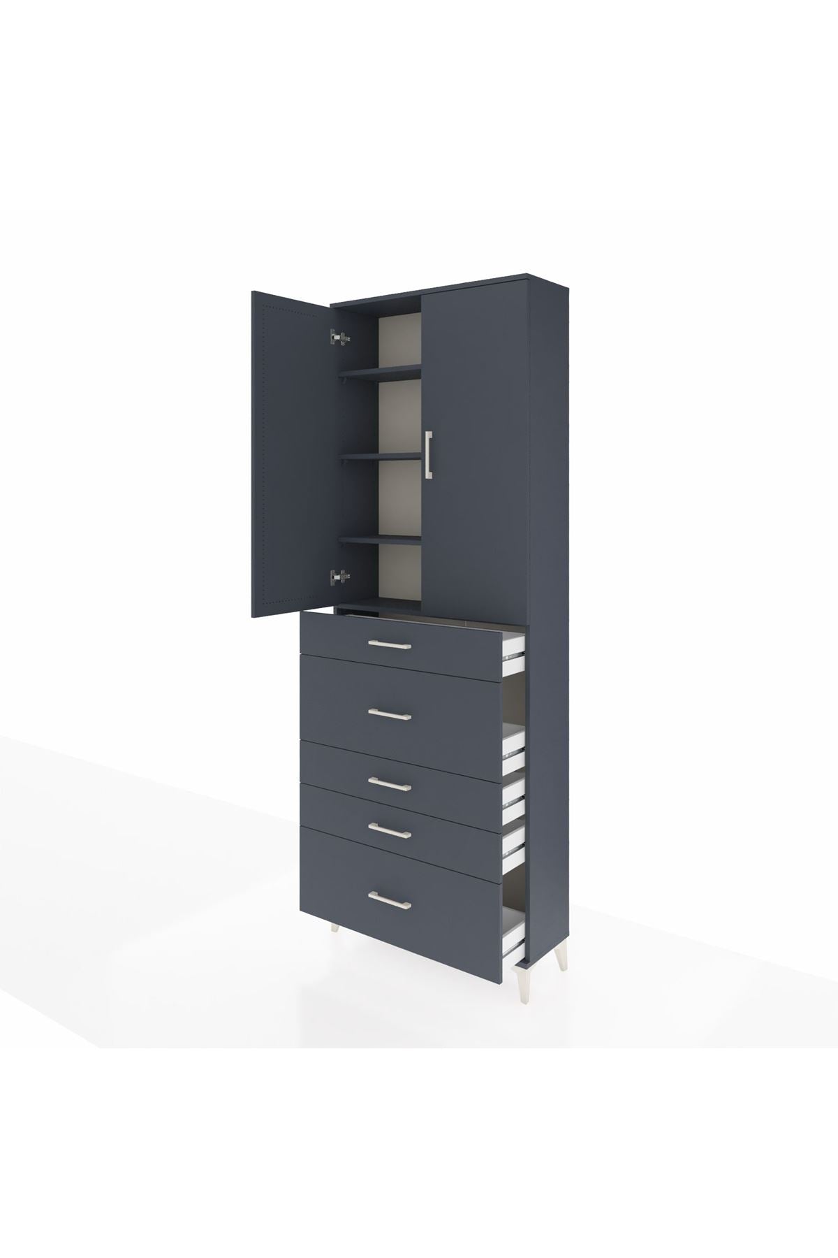 Arges Dolap 4 Raflı 5 Çekmeceli 2 Kapaklı 88x30x243 Antrasit-Antrasit