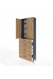 Arges Dolap 4 Raflı 5 Çekmeceli 2 Kapaklı 88x30x243 Antrasit-Çam