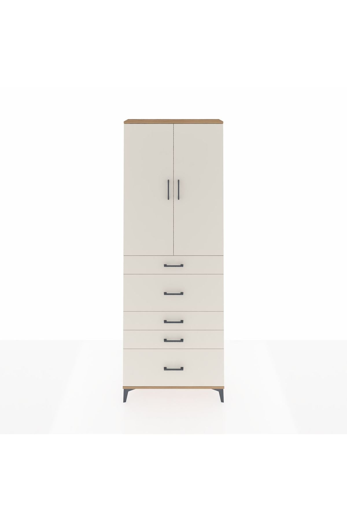 Arges Dolap 4 Raflı 5 Çekmeceli 2 Kapaklı 88x30x243 Çam-Aytaşı