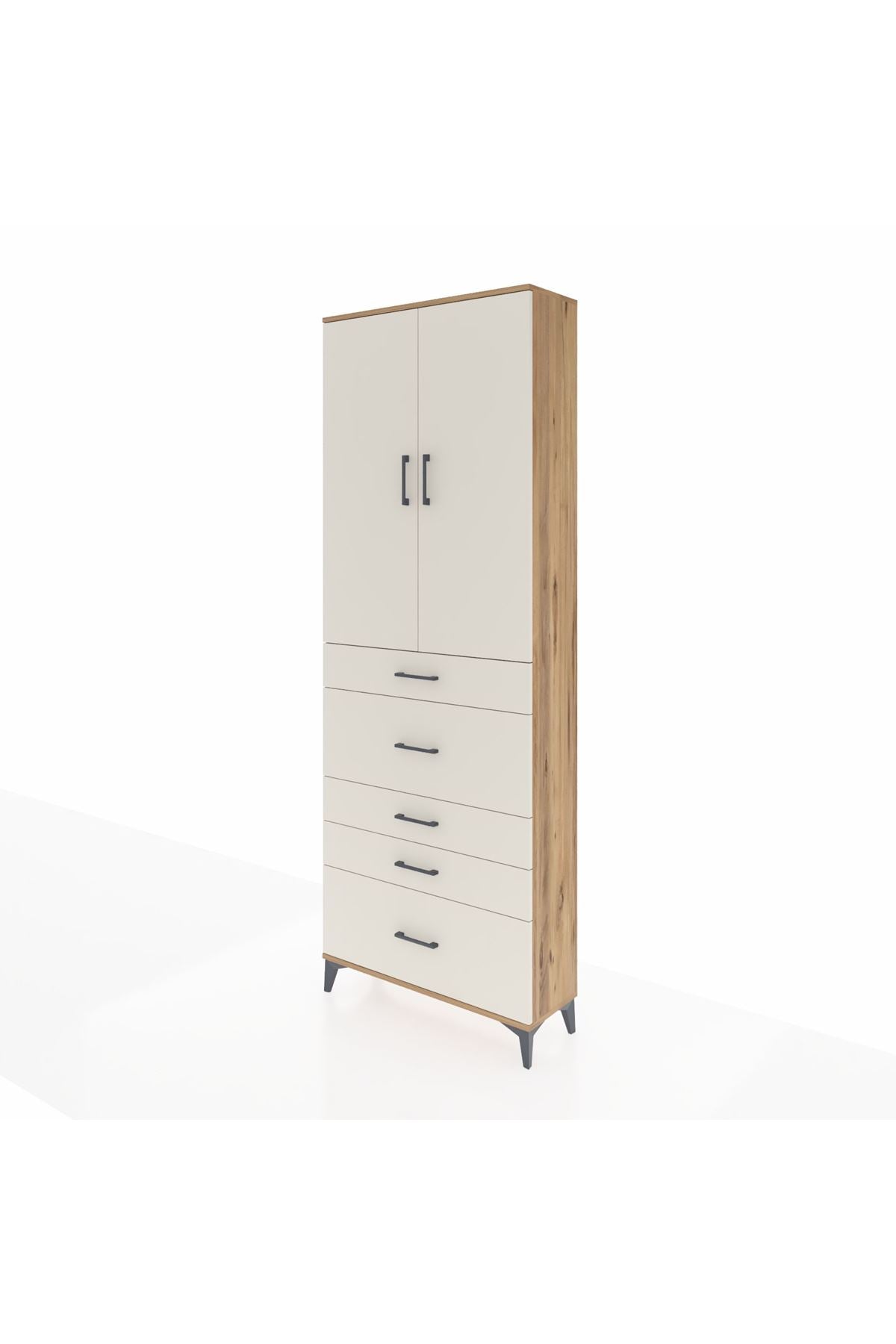 Arges Dolap 4 Raflı 5 Çekmeceli 2 Kapaklı 88x30x243 Çam-Aytaşı