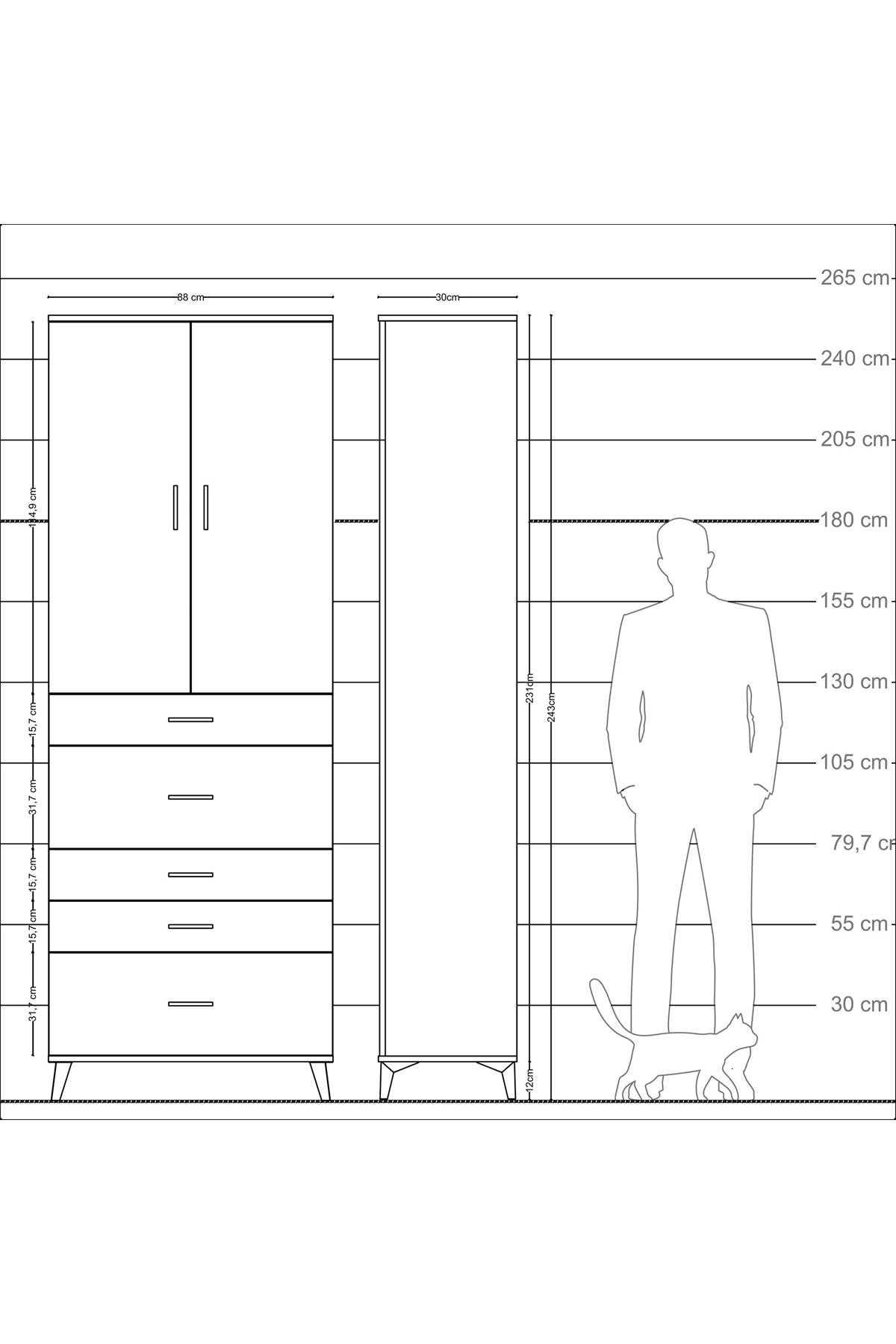 Arges Dolap 4 Raflı 5 Çekmeceli 2 Kapaklı 88x30x243 Çam-Aytaşı