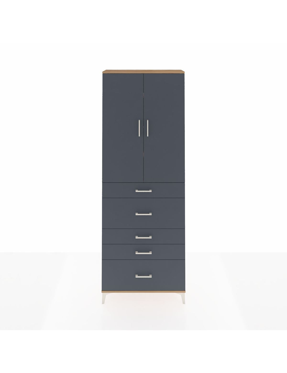 Arges Dolap 4 Raflı 5 Çekmeceli 2 Kapaklı 88x30x243 Çam-Antrasit