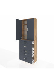 Arges Dolap 4 Raflı 5 Çekmeceli 2 Kapaklı 88x30x243 Çam-Antrasit