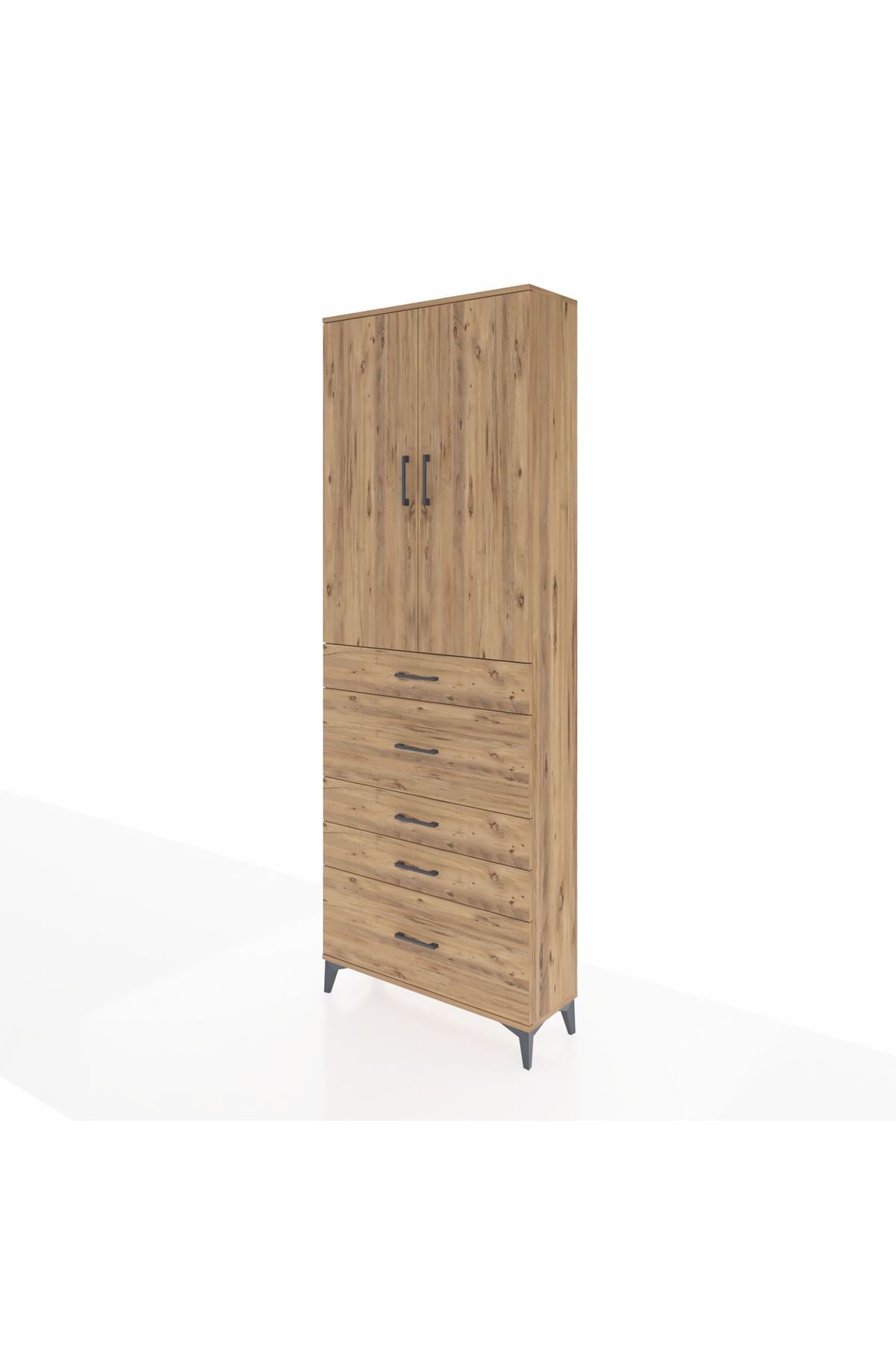 Arges Dolap 4 Raflı 5 Çekmeceli 2 Kapaklı 88x30x243 Çam-Çam