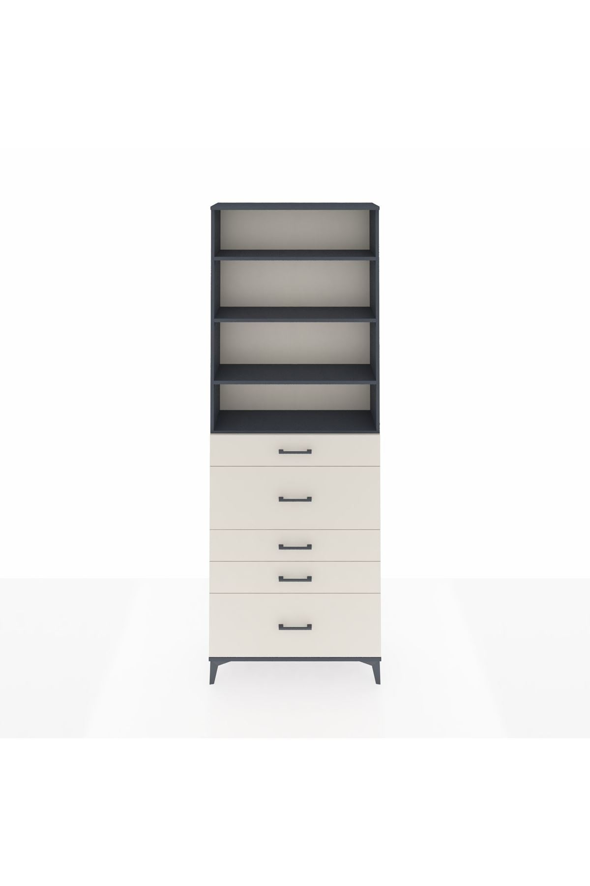 Arges Dolap 4 Raflı 5 Çekmeceli 88x30x243 Antrasit-Aytaşı