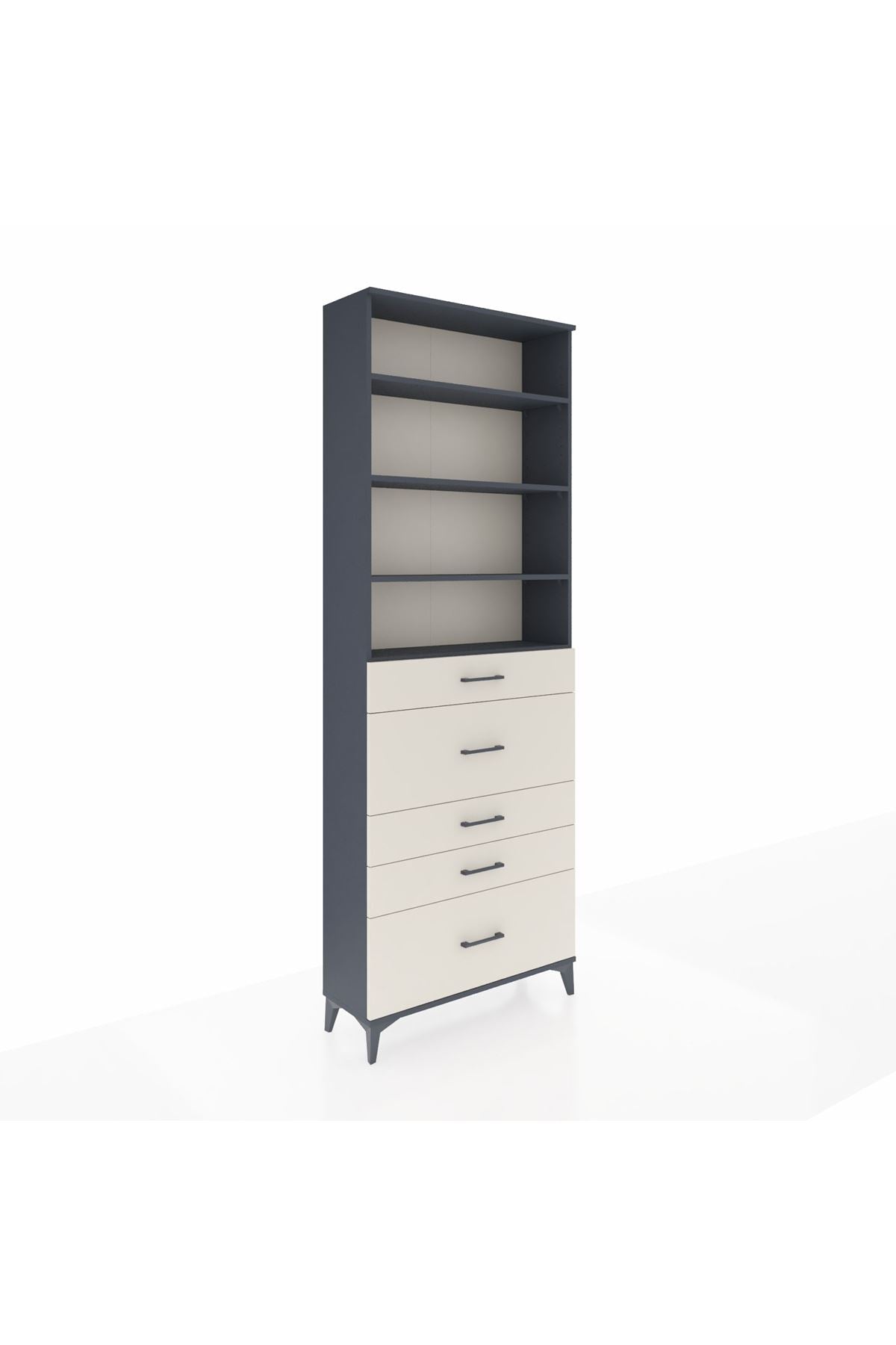 Arges Dolap 4 Raflı 5 Çekmeceli 88x30x243 Antrasit-Aytaşı