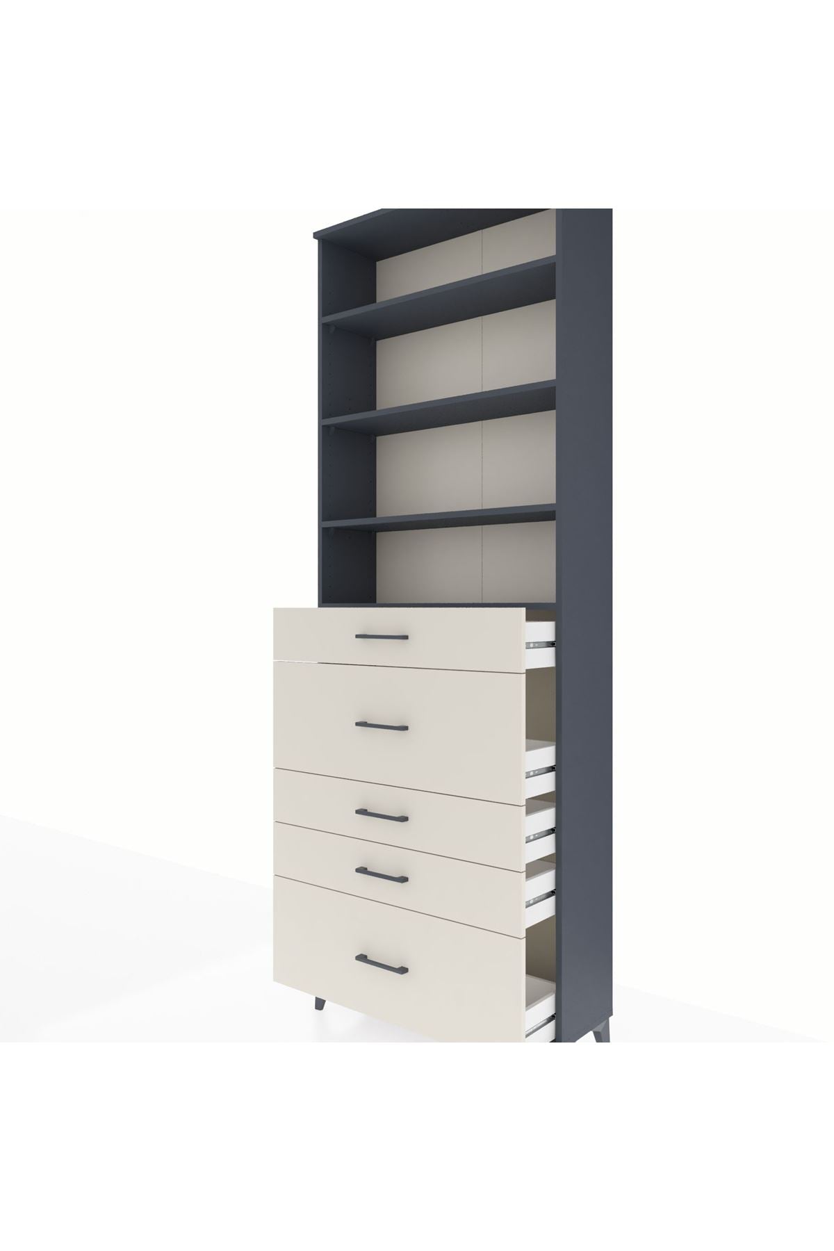 Arges Dolap 4 Raflı 5 Çekmeceli 88x30x243 Antrasit-Aytaşı