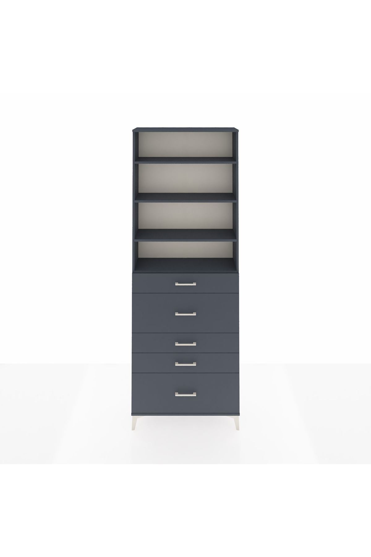 Arges Dolap 4 Raflı 5 Çekmeceli 88x30x243 Antrasit-Antrasit