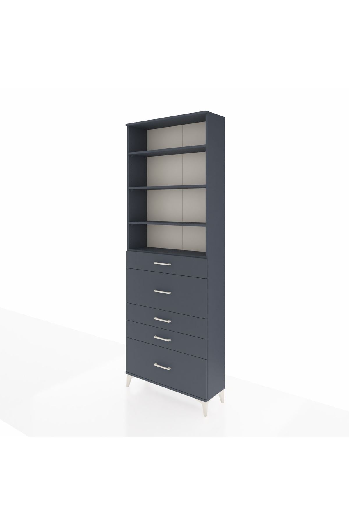 Arges Dolap 4 Raflı 5 Çekmeceli 88x30x243 Antrasit-Antrasit