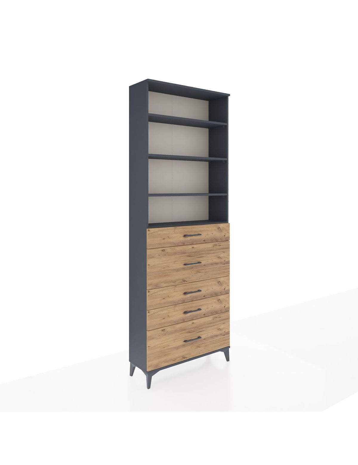 Arges Dolap 4 Raflı 5 Çekmeceli 88x30x243 Antrasit-Çam