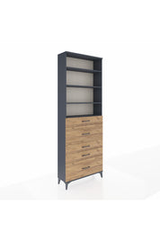 Arges Dolap 4 Raflı 5 Çekmeceli 88x30x243 Antrasit-Çam