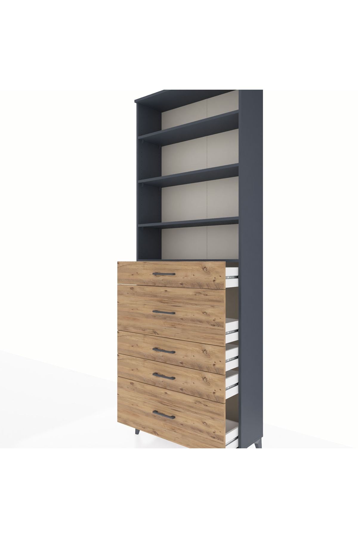 Arges Dolap 4 Raflı 5 Çekmeceli 88x30x243 Antrasit-Çam