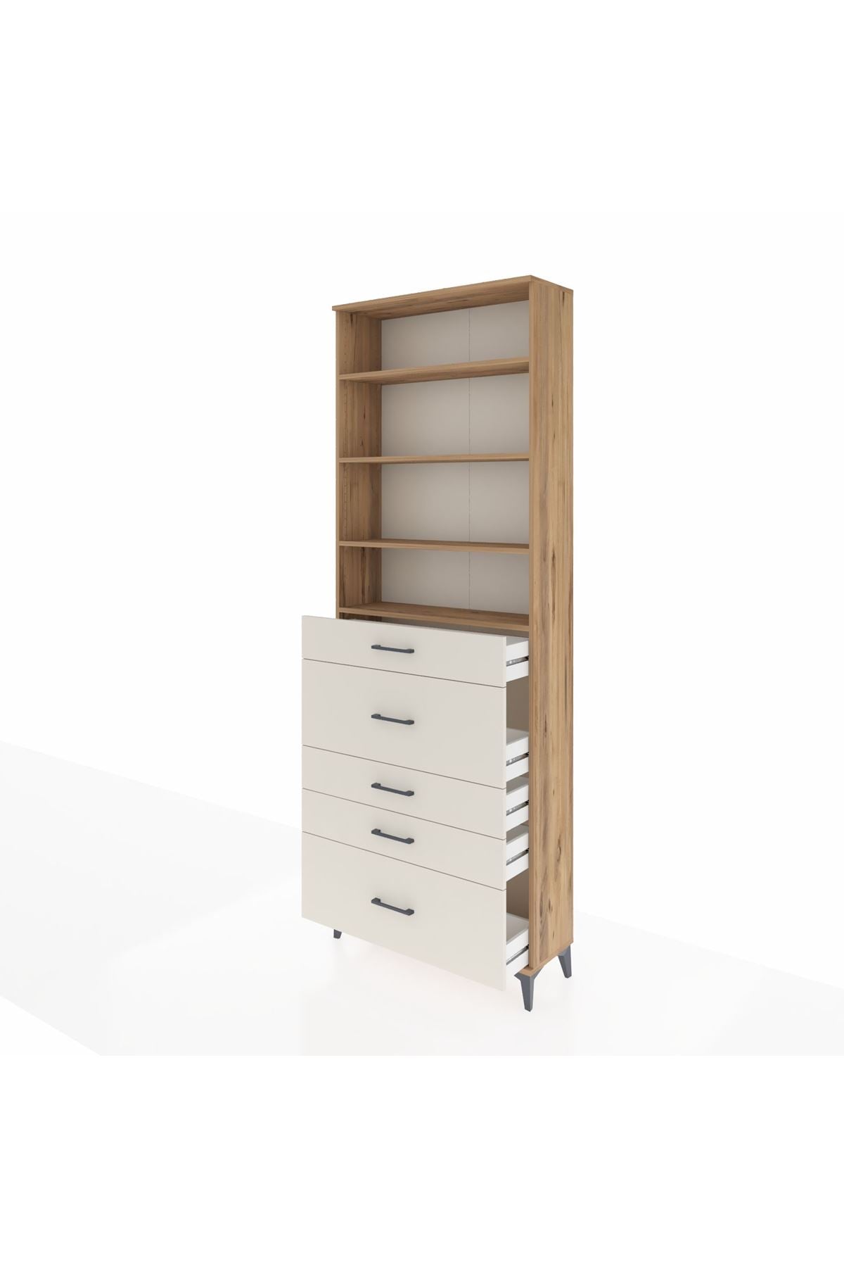 Arges Dolap 4 Raflı 5 Çekmeceli 88x30x243 Çam-Aytaşı