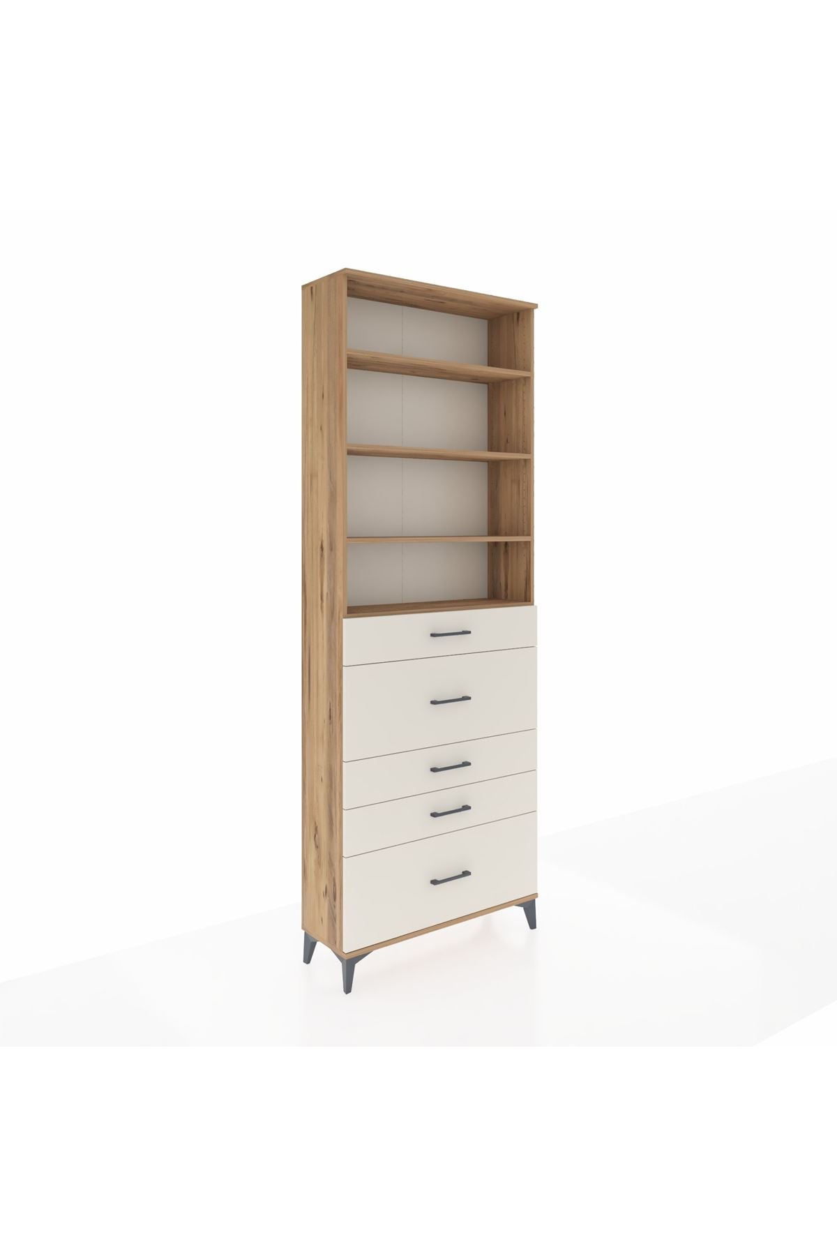 Arges Dolap 4 Raflı 5 Çekmeceli 88x30x243 Çam-Aytaşı