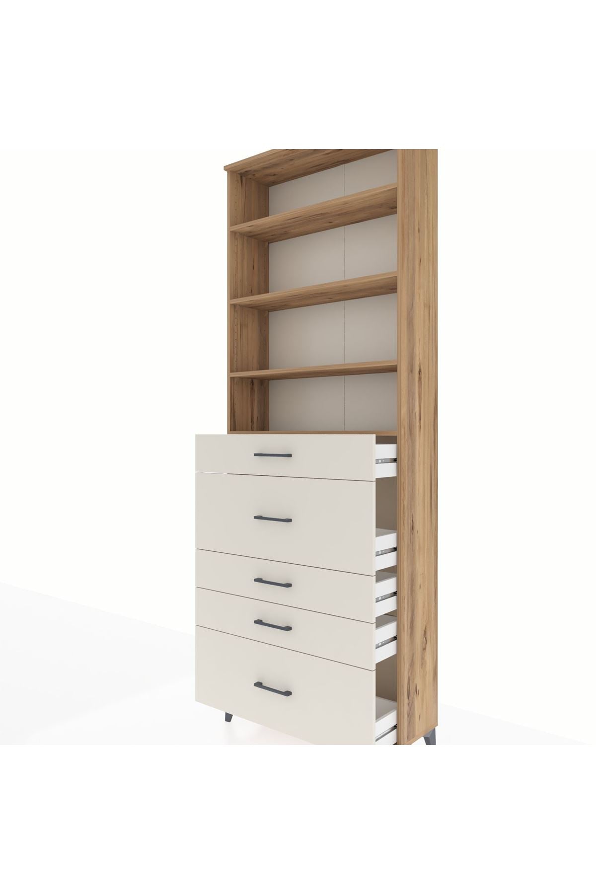 Arges Dolap 4 Raflı 5 Çekmeceli 88x30x243 Çam-Aytaşı