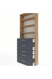 Arges Dolap 4 Raflı 5 Çekmeceli 88x30x243 Çam-Antrasit