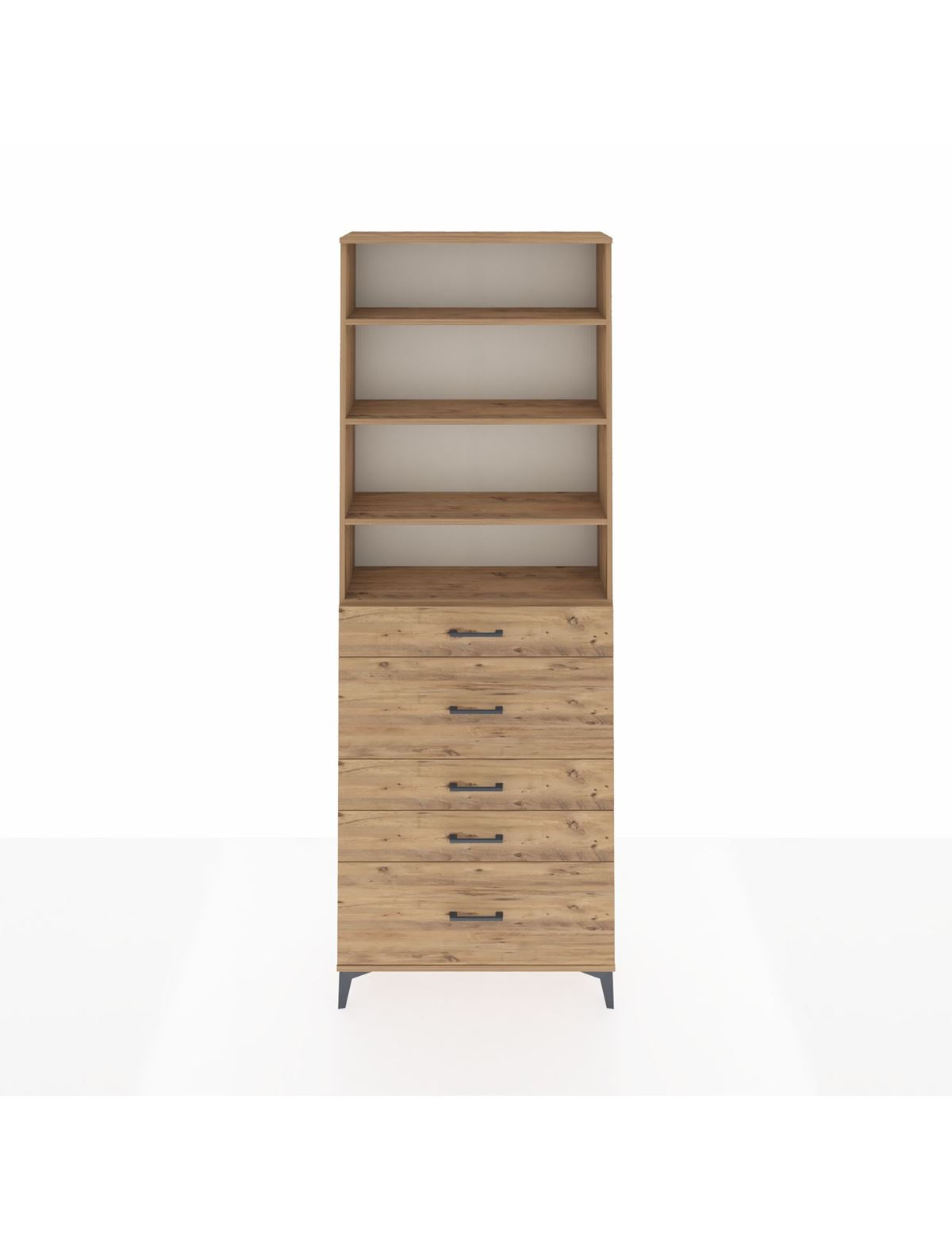 Arges Dolap 4 Raflı 5 Çekmeceli 88x30x243 Çam-Çam