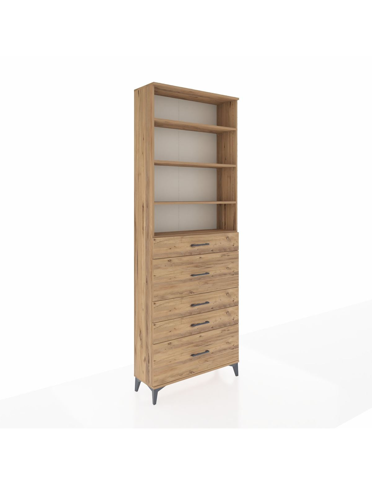 Arges Dolap 4 Raflı 5 Çekmeceli 88x30x243 Çam-Çam