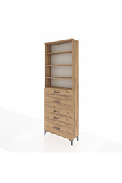 Arges Dolap 4 Raflı 5 Çekmeceli 88x30x243 Çam-Çam