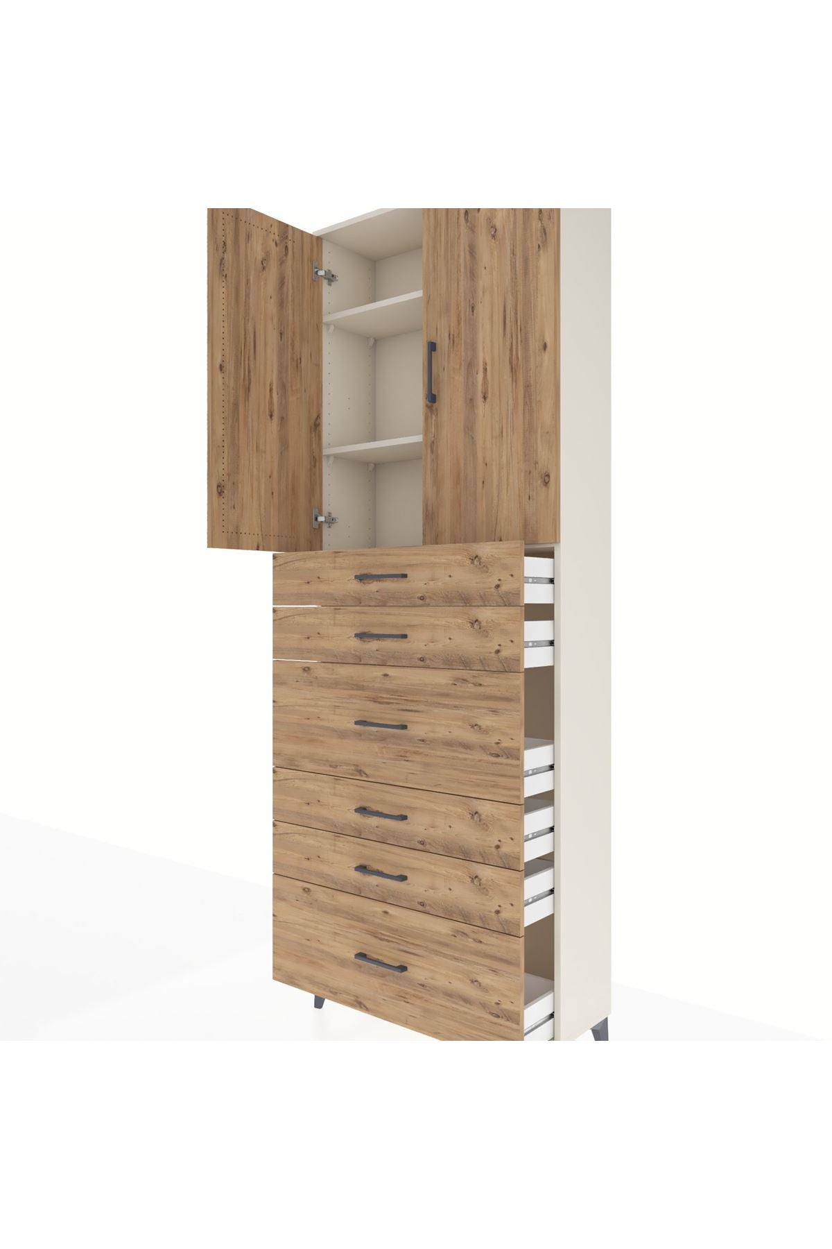 Arges Dolap 3 Raflı 6 Çekmeceli 2 Kapaklı 88x30x243 Aytaşı-Çam