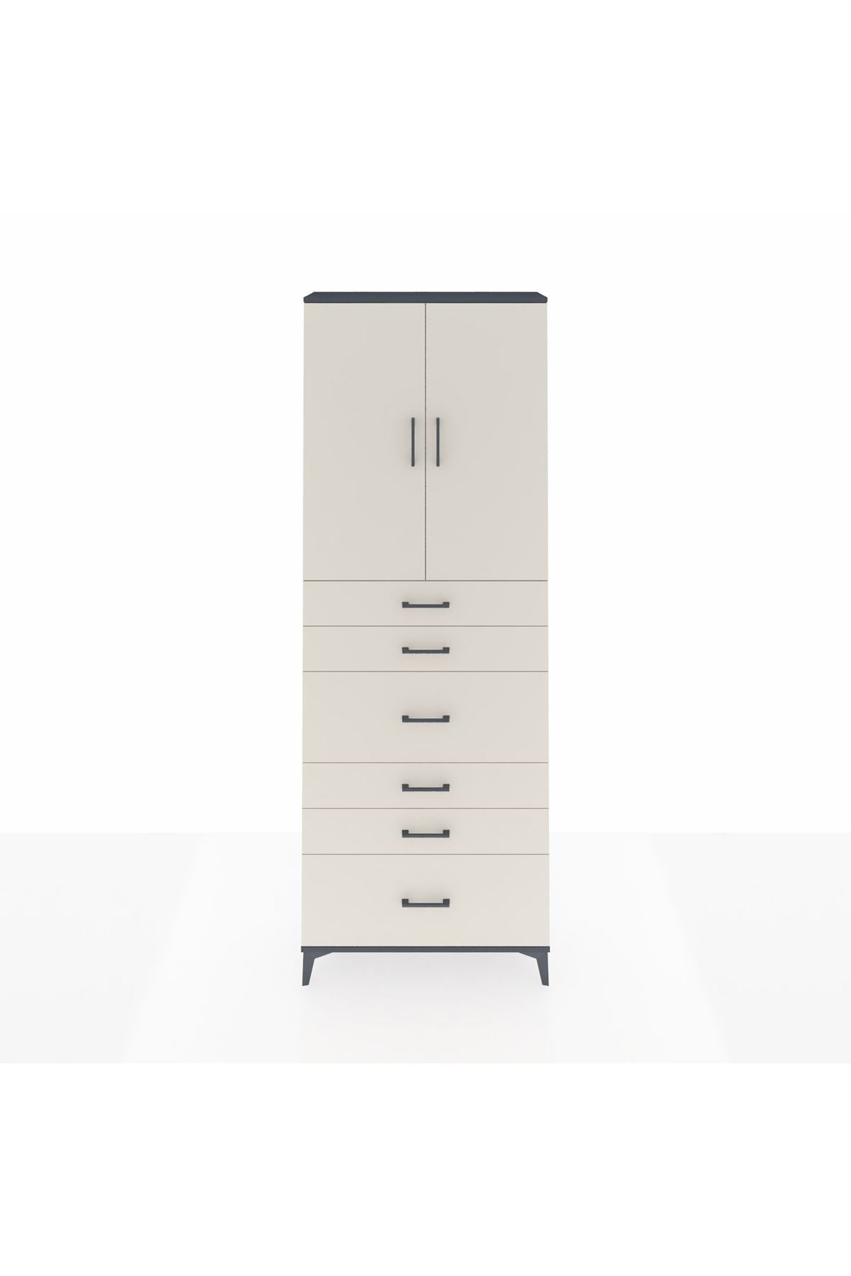 Arges Dolap 3 Raflı 6 Çekmeceli 2 Kapaklı 88x30x243 Antrasit-Aytaşı