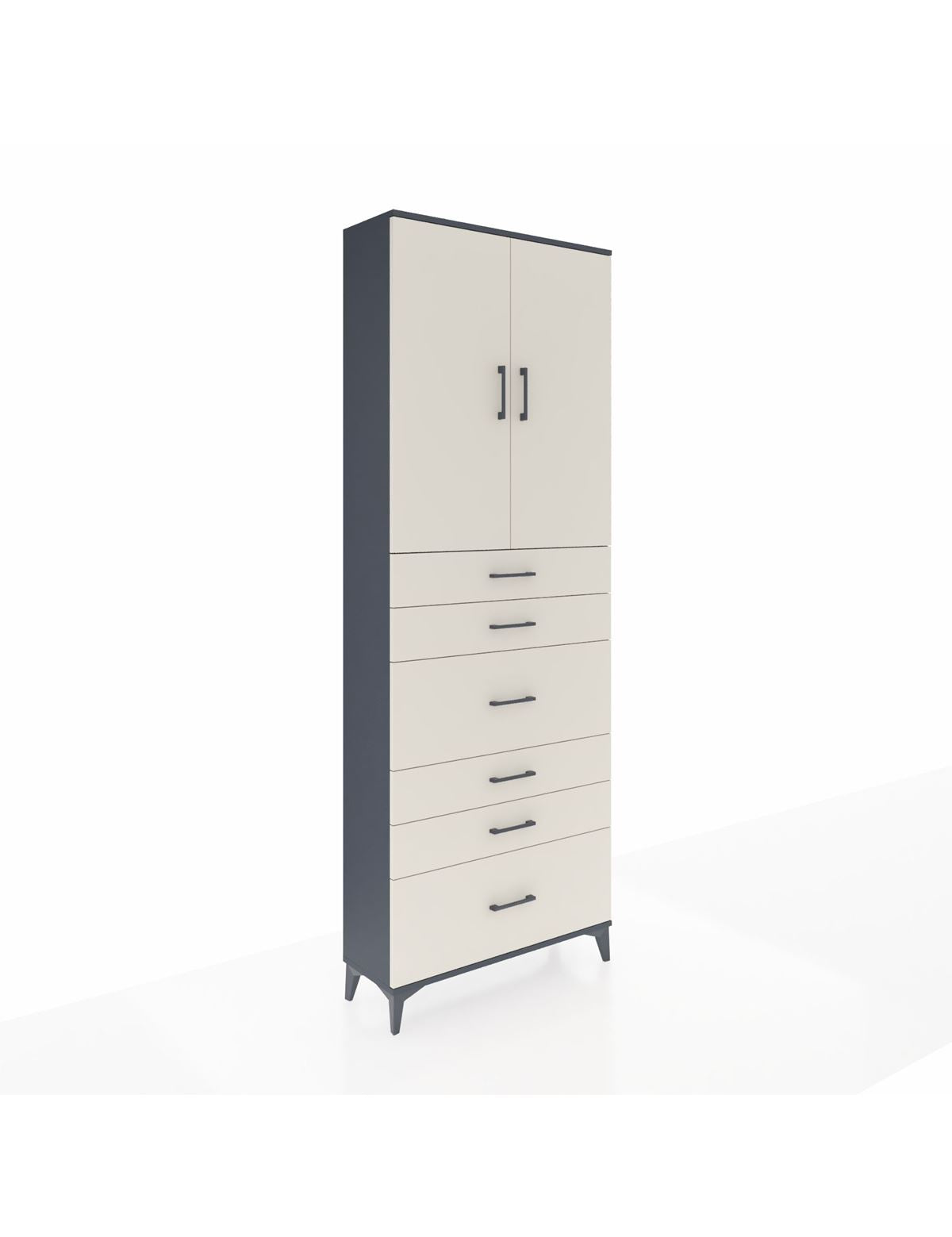 Arges Dolap 3 Raflı 6 Çekmeceli 2 Kapaklı 88x30x243 Antrasit-Aytaşı