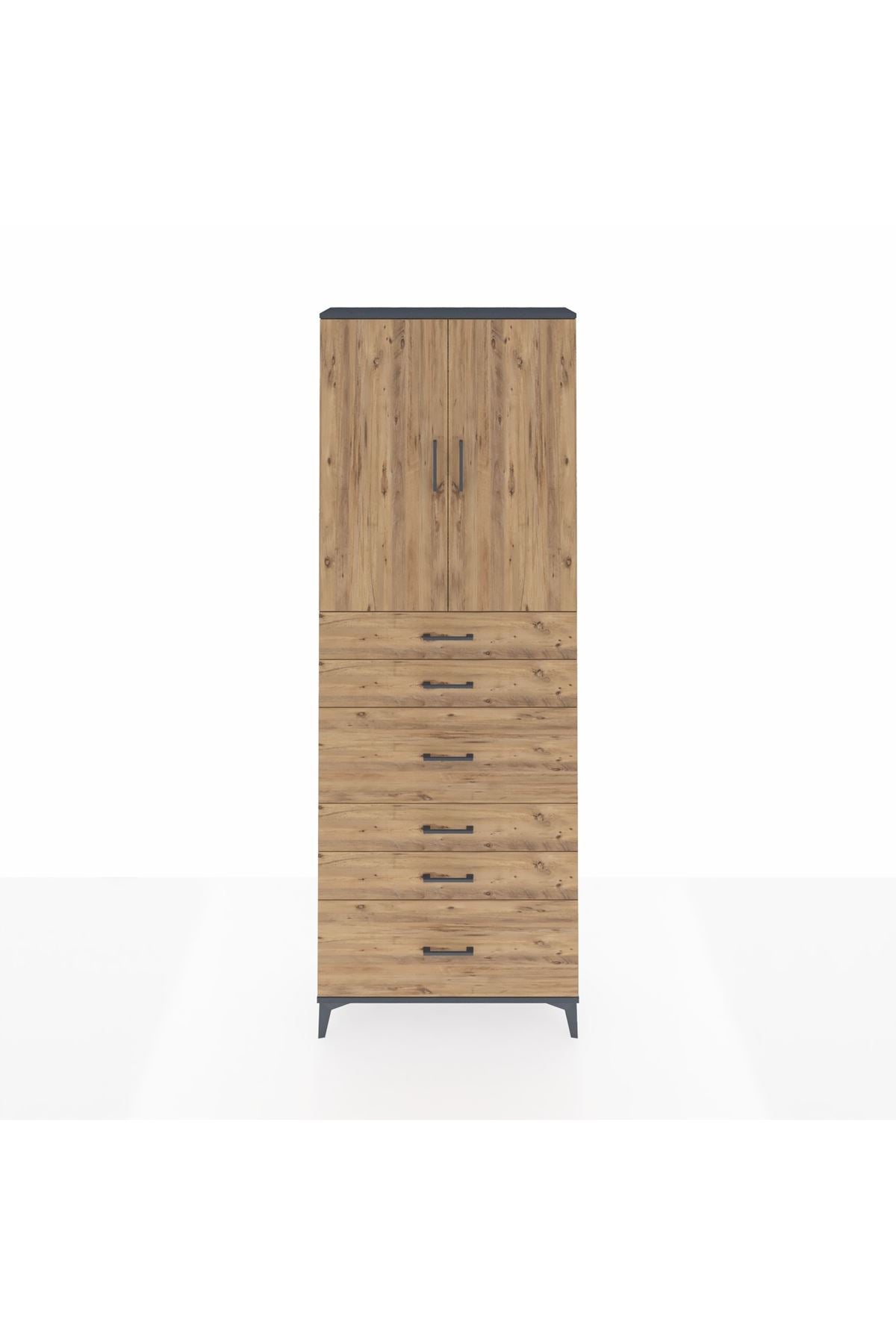 Arges Dolap 3 Raflı 6 Çekmeceli 2 Kapaklı 88x30x243 Antrasit-Çam