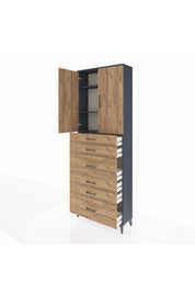 Arges Dolap 3 Raflı 6 Çekmeceli 2 Kapaklı 88x30x243 Antrasit-Çam