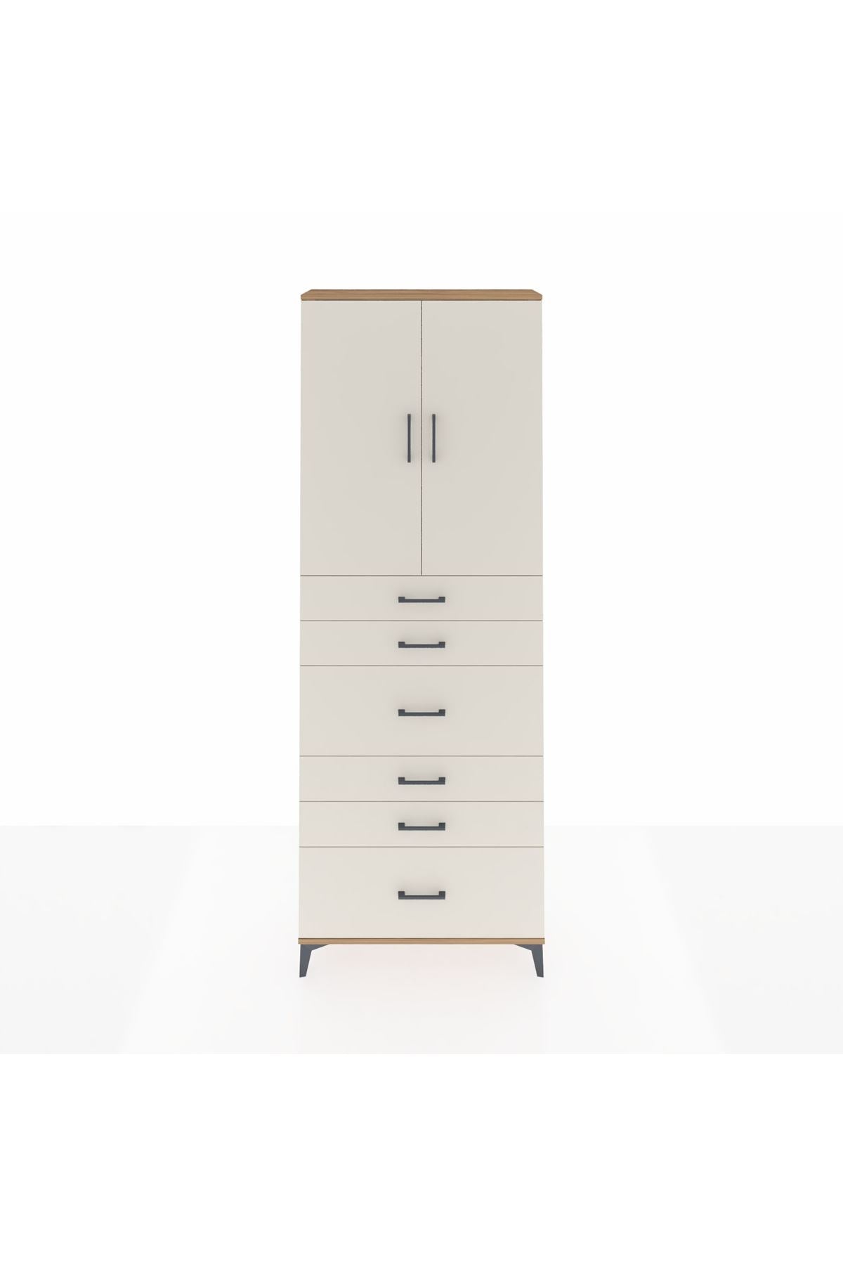 Arges Dolap 3 Raflı 6 Çekmeceli 2 Kapaklı 88x30x243 Çam-Aytaşı