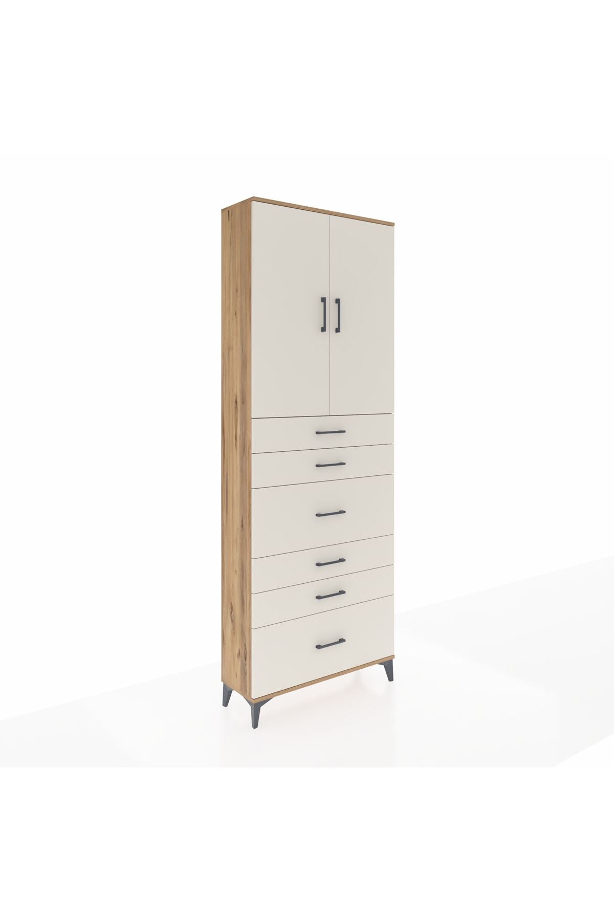 Arges Dolap 3 Raflı 6 Çekmeceli 2 Kapaklı 88x30x243 Çam-Aytaşı