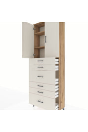 Arges Dolap 3 Raflı 6 Çekmeceli 2 Kapaklı 88x30x243 Çam-Aytaşı