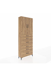 Arges Dolap 3 Raflı 6 Çekmeceli 2 Kapaklı 88x30x243 Çam-Çam